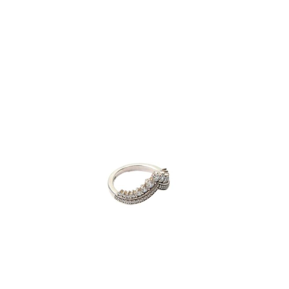 Pandora Womens 925 Silver Cubic Zirconia Princess Tiara Wishbone Ring Sz 4